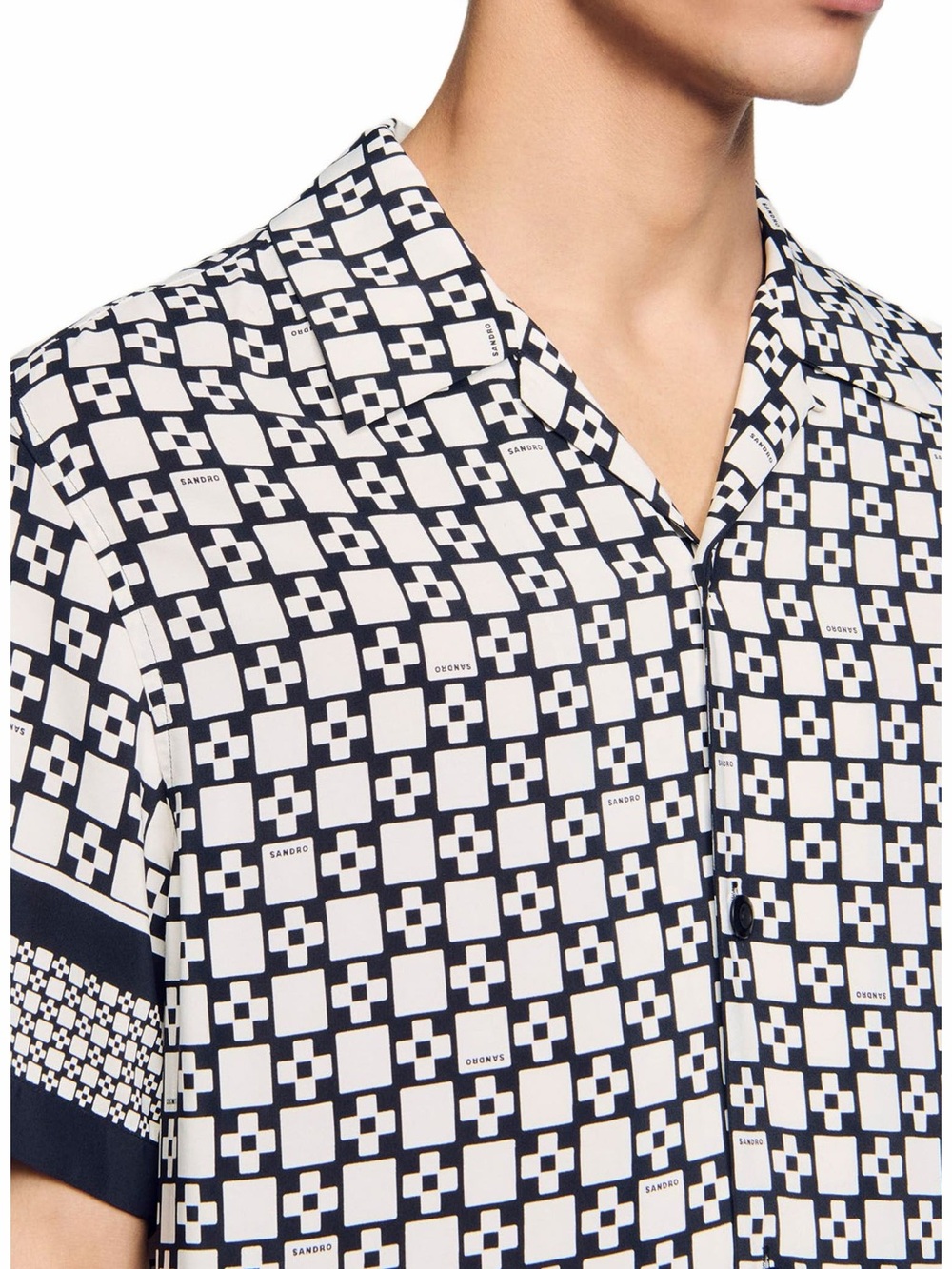 SANDRO Square Cross Motif Flowing Blouse in Black/White Size XL - Picture 2 of 11